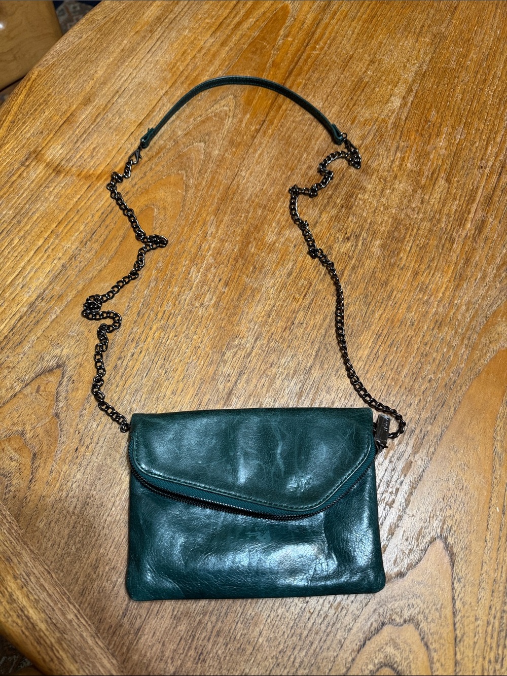 Hobo Dark Green Leather Crossbody with Chain Strap